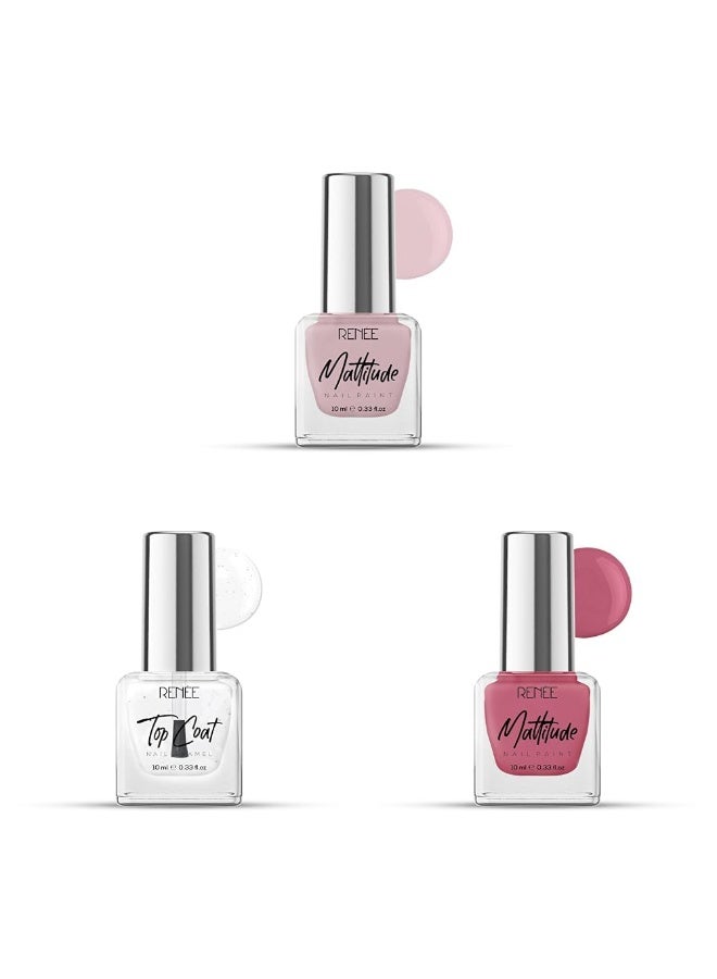 RENEE Mattitude Sombre Nude 10 ml, Top Coat Glossy 10 ml, Royale Rose 10 ml. - Image 1